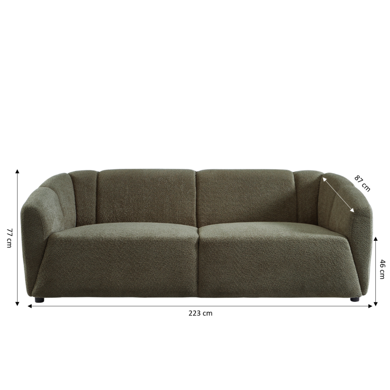 Canapé droit JOE 3 places en tissu bouclette vert