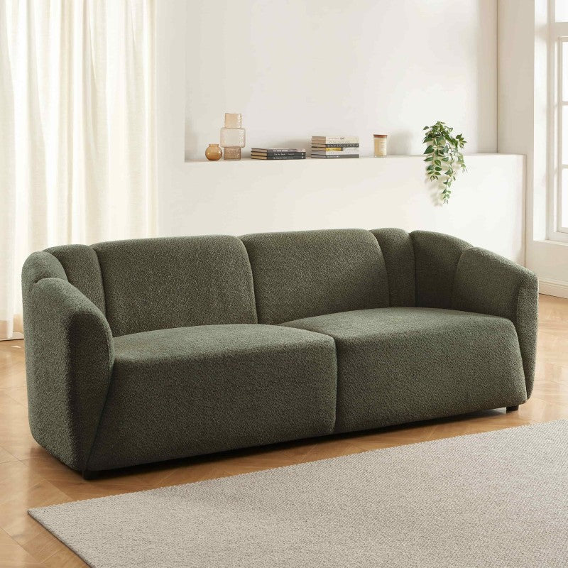 Canapé droit JOE 3 places en tissu bouclette vert