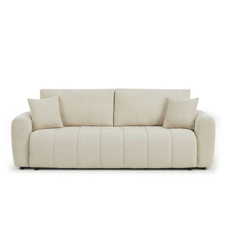 Canapé droit convertible 3 places JONEA tissu texturé beige, design épuré pour salon
