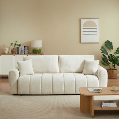 Canapé droit convertible JONEA 3 places tissu texturé beige