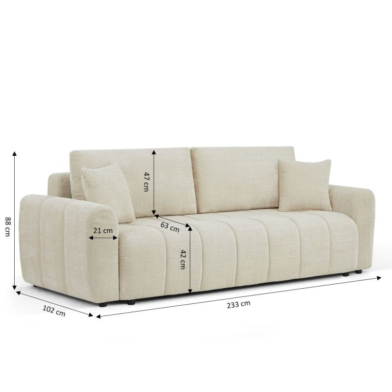 Canapé droit convertible JONEA 3 places tissu texturé beige