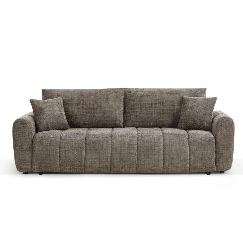 Canapé droit convertible 3 places JONEA tissu texturé marron, confortable et fonctionnel