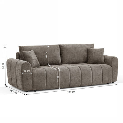 Canapé droit convertible JONEA 3 places tissu texturé marron