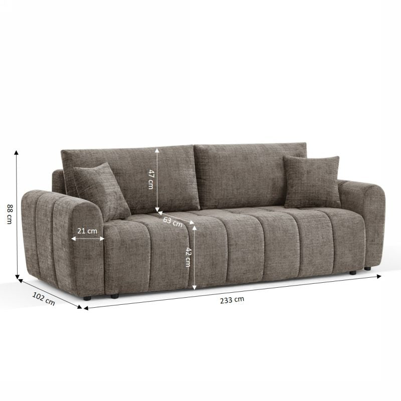 Canapé droit convertible JONEA 3 places tissu texturé marron
