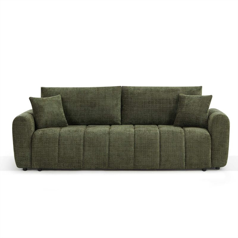 Canapé convertible 3 places JONEA tissu texturé vert, design sobre pour salon moderne