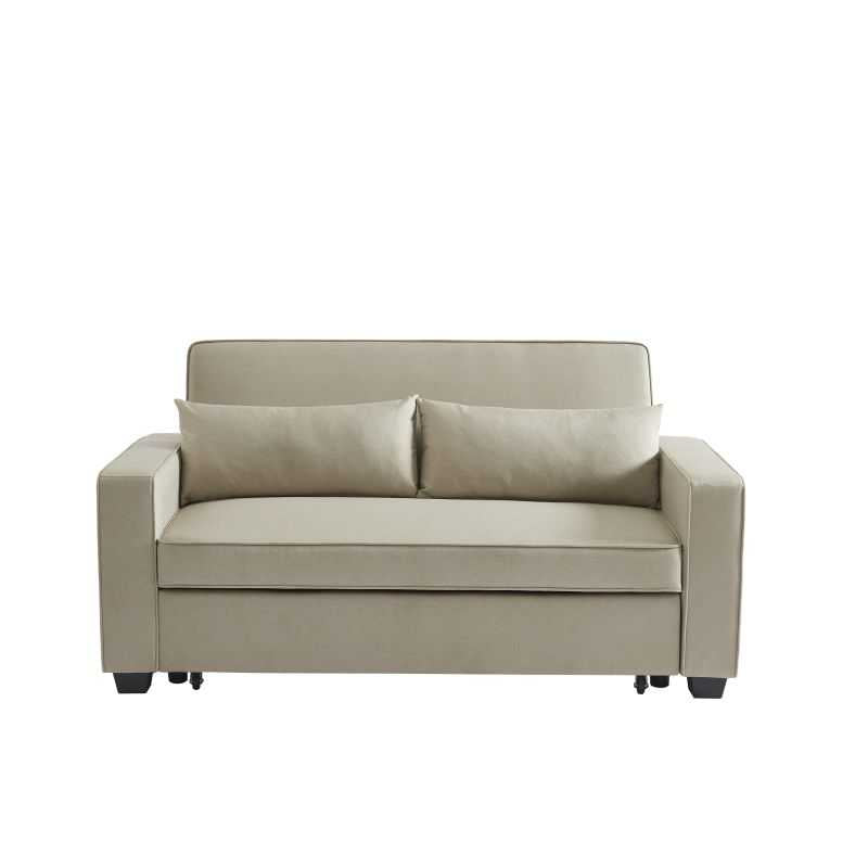 Canapé droit convertible 3 places tissu grège, style contemporain épuré