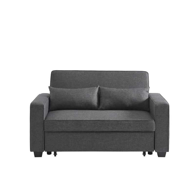 Canapé droit convertible 2 places tissu gris, design contemporain épuré