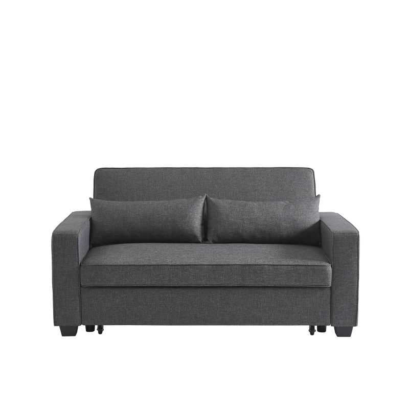 Canapé droit convertible 3 places LENA tissu gris, style contemporain épuré