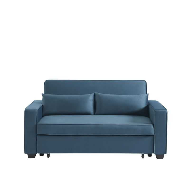 Canapé convertible 3 places velours bleu, design contemporain épuré
