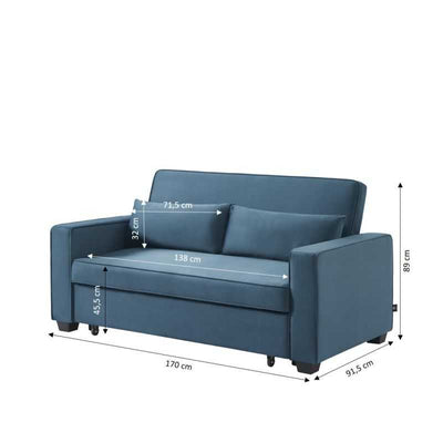 Canapé droit LENA convertible velours bleu 3 places