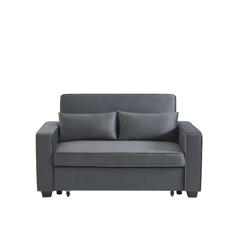 Canapé droit convertible 2 places velours gris, style contemporain épuré