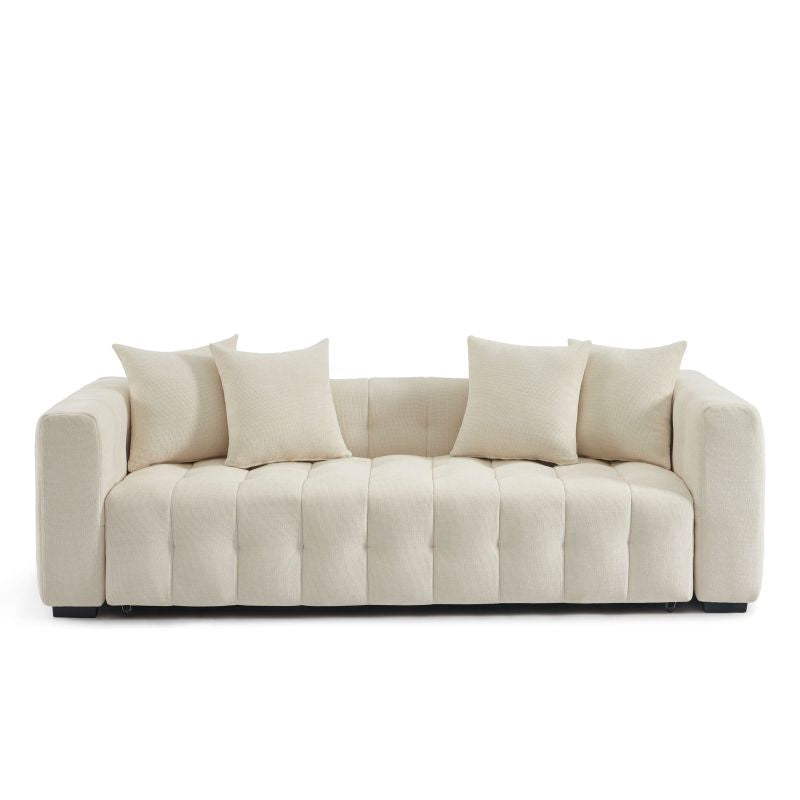 Canapé droit convertible 3 places LEVIA tissu beige, design sobre pour salon moderne