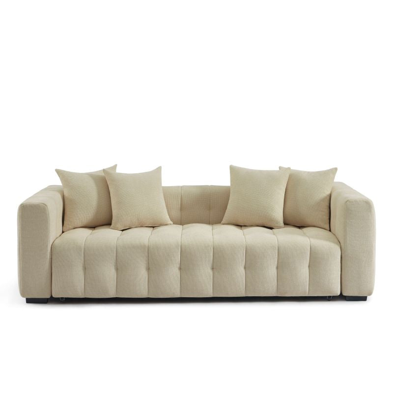 Canapé droit convertible 3 places LEVIA tissu taupe, lignes sobres pour salon moderne
