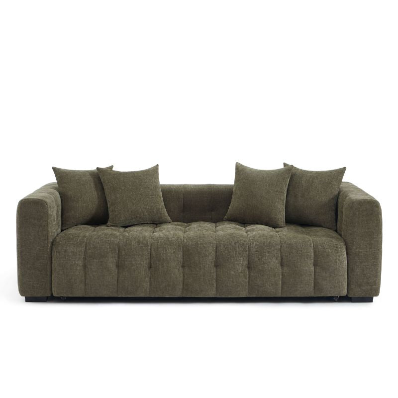 Canapé droit convertible 3 places LEVIA en tissu vert, lignes sobres pour salon moderne