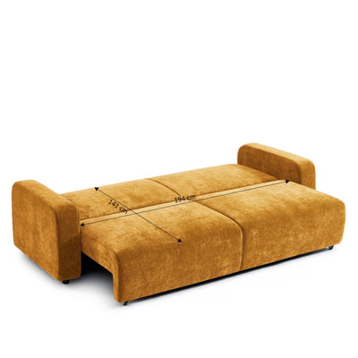 Canapé droit convertible LIVIO 3 places tissu jaune