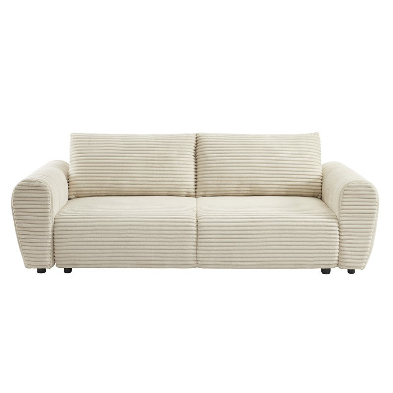 Canapé convertible 3 places en velours côtelé beige, design raffiné pour salon contemporain