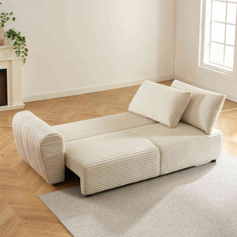 Canapé droit convertible LOIC 3 places en velours côtelé beige