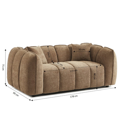 Canapé droit MATILDA 2 places tissu chenille marron