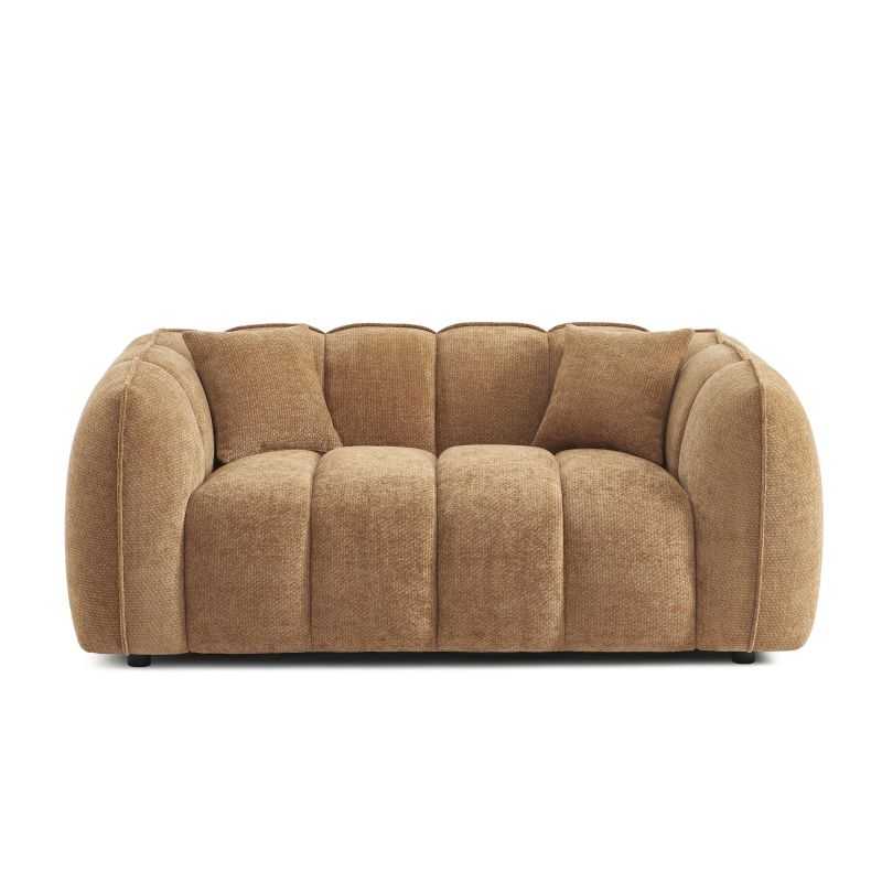 Canapé 2 places MATILDA tissu chenille terracotta, formes arrondies style contemporain