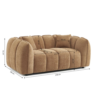 Canapé droit MATILDA 2 places tissu chenille terracotta