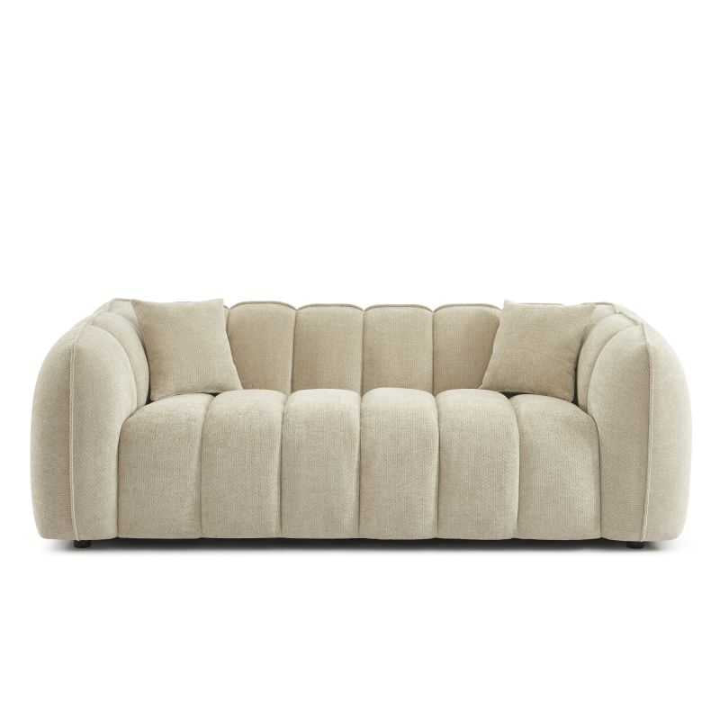 Canapé droit 3 places MATILDA tissu chenille beige, style moderne et intemporel