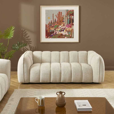 Canapé droit MATILDA 3 places tissu chenille beige