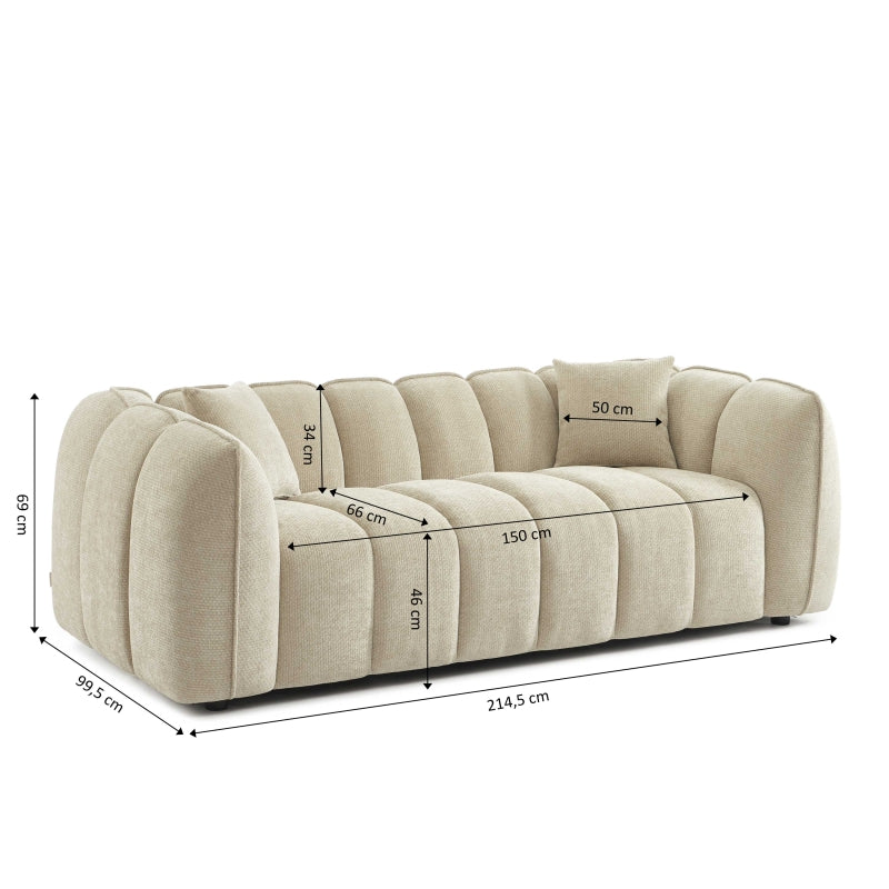 Canapé droit MATILDA 3 places tissu chenille beige
