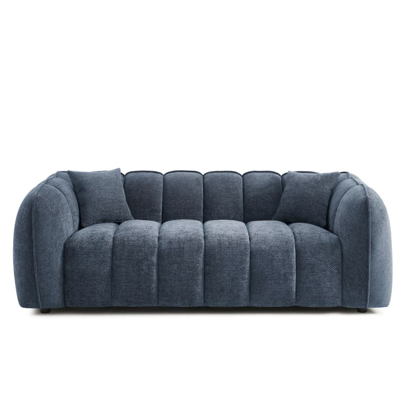 Canapé droit 3 places tissu chenille bleu, style contemporain aux lignes épurées
