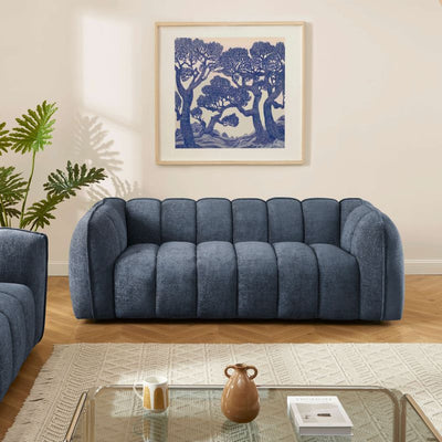 Canapé droit MATILDA 3 places tissu chenille bleu