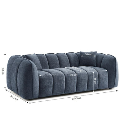 Canapé droit MATILDA 3 places tissu chenille bleu