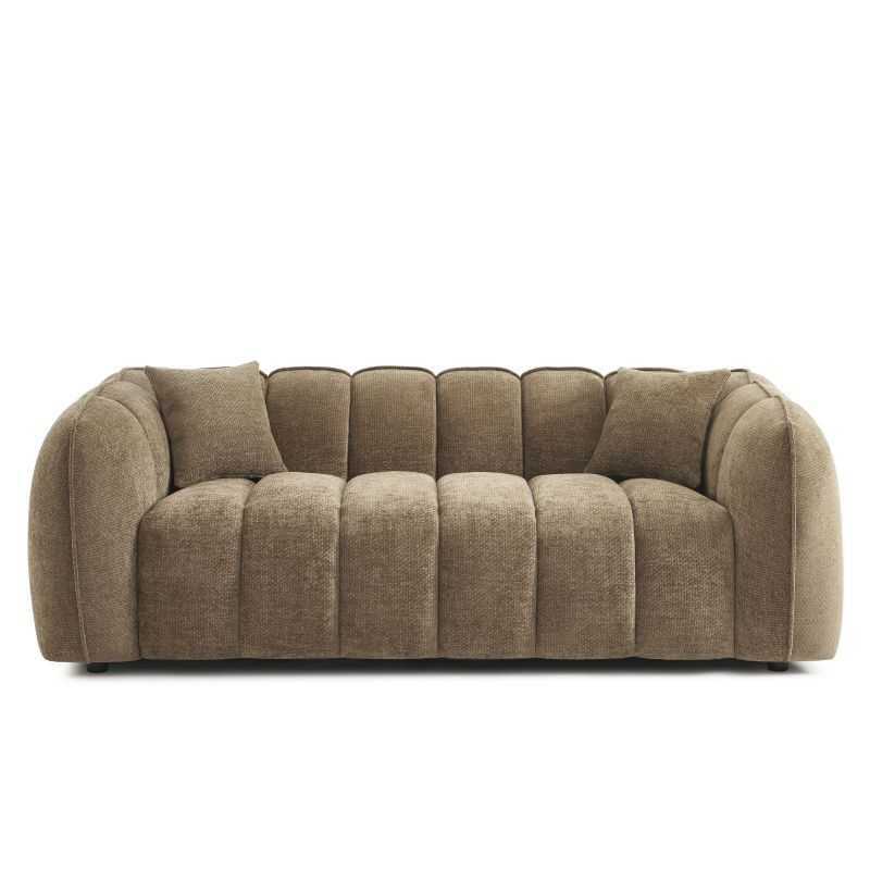 Canapé droit 3 places MATILDA tissu chenille marron, style moderne et intemporel