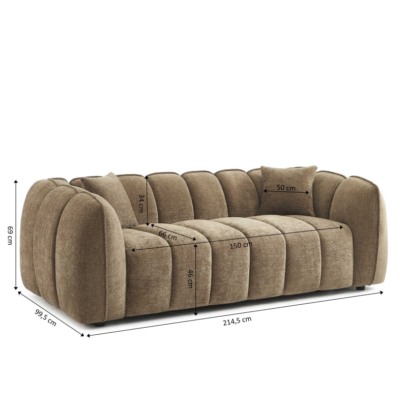 Canapé droit MATILDA 3 places tissu chenille marron