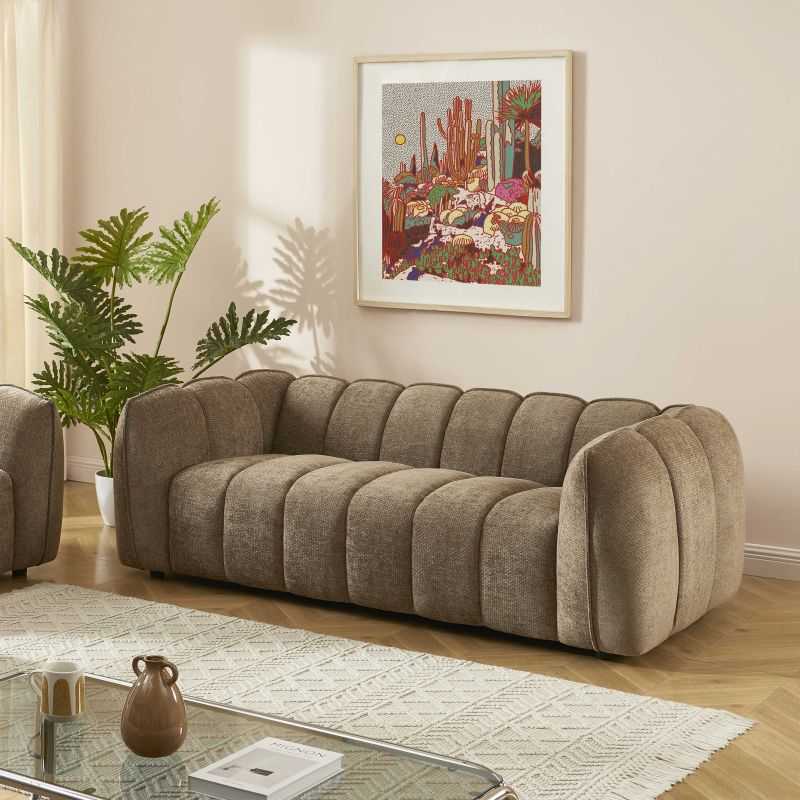 Canapé droit MATILDA 3 places tissu chenille marron