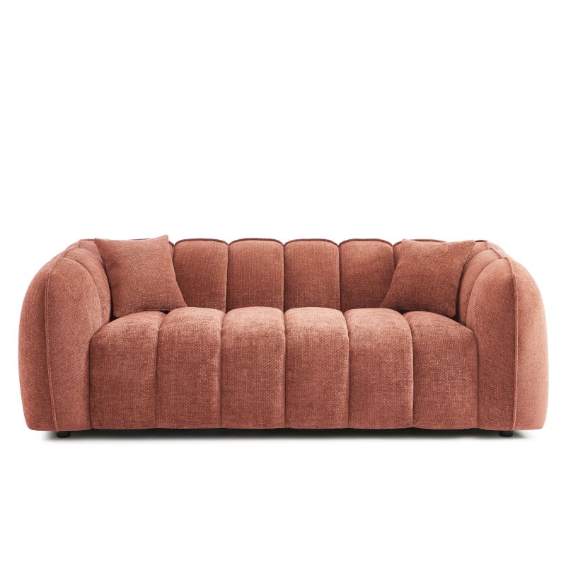 Canapé 3 places tissu chenille rouge brique MATILDA, style intemporel aux lignes modernes
