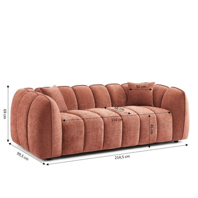 Canapé droit MATILDA 3 places tissu chenille rouge brique