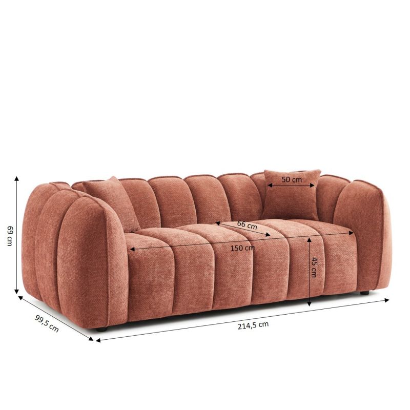 Canapé droit MATILDA 3 places tissu chenille rouge brique