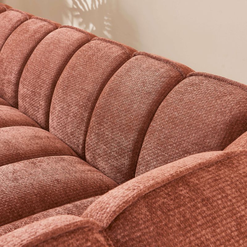 Canapé droit MATILDA 3 places tissu chenille rouge brique