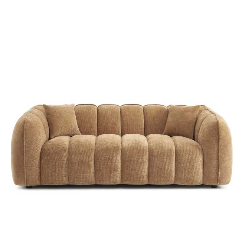 Canapé droit 3 places tissu chenille terracotta MATILDA, style moderne intemporel