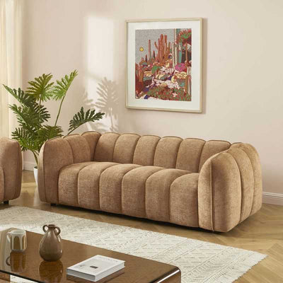 Canapé droit MATILDA 3 places tissu chenille terracotta