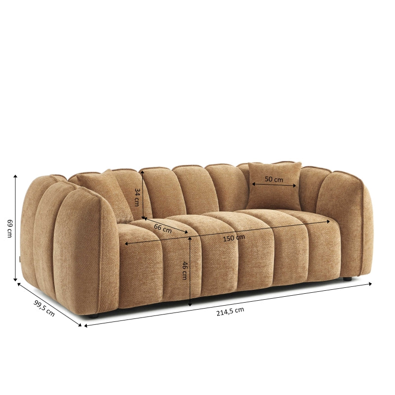 Canapé droit MATILDA 3 places tissu chenille terracotta