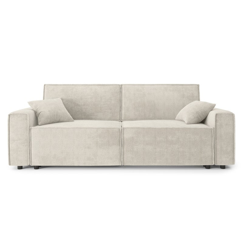 Canapé convertible 3 places MIRA en velours côtelé beige, assise haute résilience