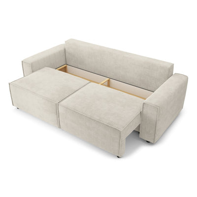 Canapé droit convertible MIRA 3 places en velours côtelé beige