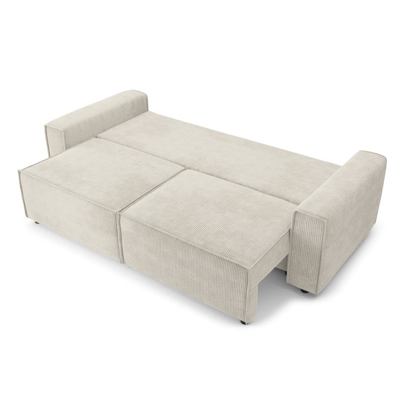 Canapé droit convertible MIRA 3 places en velours côtelé beige