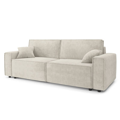 Canapé droit convertible MIRA 3 places en velours côtelé beige