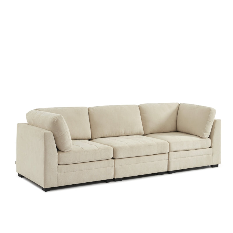 Canapé droit modulable 3 pièces BILLIE tissu chenille beige