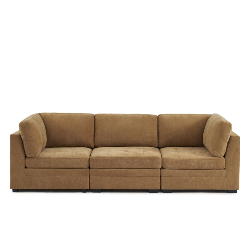 Canapé droit modulable 3 pièces tissu chenille écureuil, style intemporel sur mesure