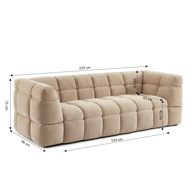 Canapé droit MOODY 3 places tissu lin beige