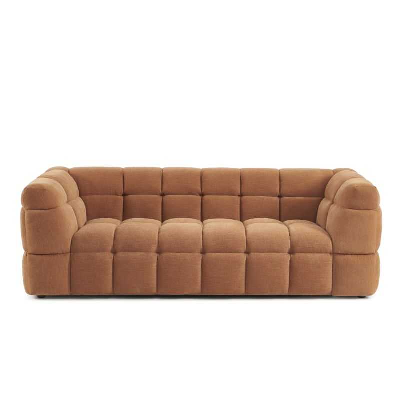 Canapé droit 3 places tissu lin écureuil, design épuré et forme basse pour salon contemporain