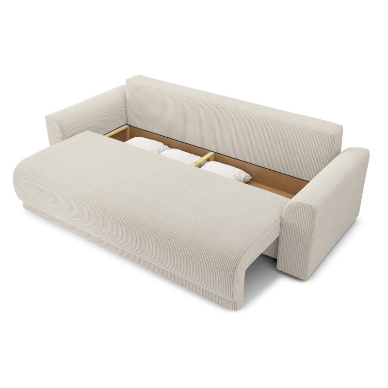Canapé droit convertible NOVA 3 places en velours côtelé beige