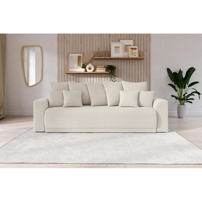 Canapé droit convertible NOVA 3 places en velours côtelé beige